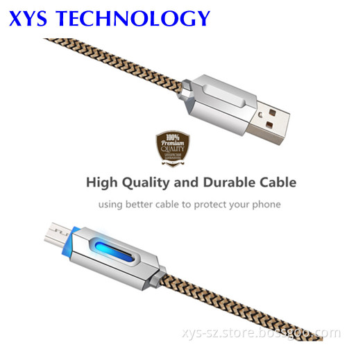 High Quality Metal Shell Copper Wire Braid USB Cable with Led Light